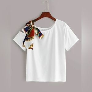 Tie Side Asymmetric Neck Tee